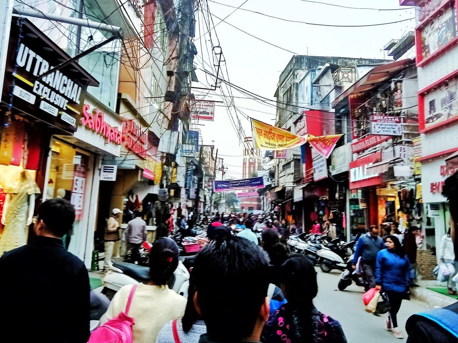 Shoppers in the narrow lanes of Paltan Bazaar, Dehradun