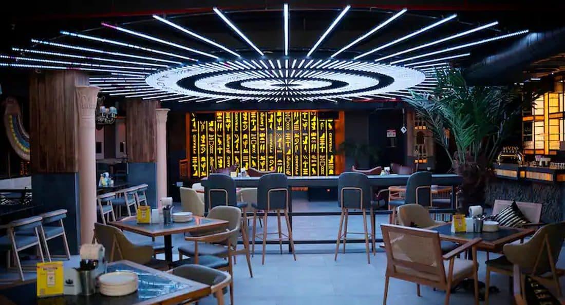 The Pyramid microbrewery and lounge in Dehradun with its LED-ring ceiling and bar