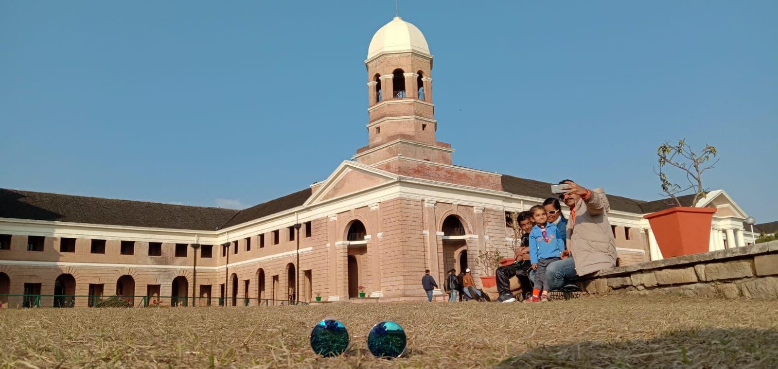 The grand colonial facade of the Forest Research Institute, Dehradun