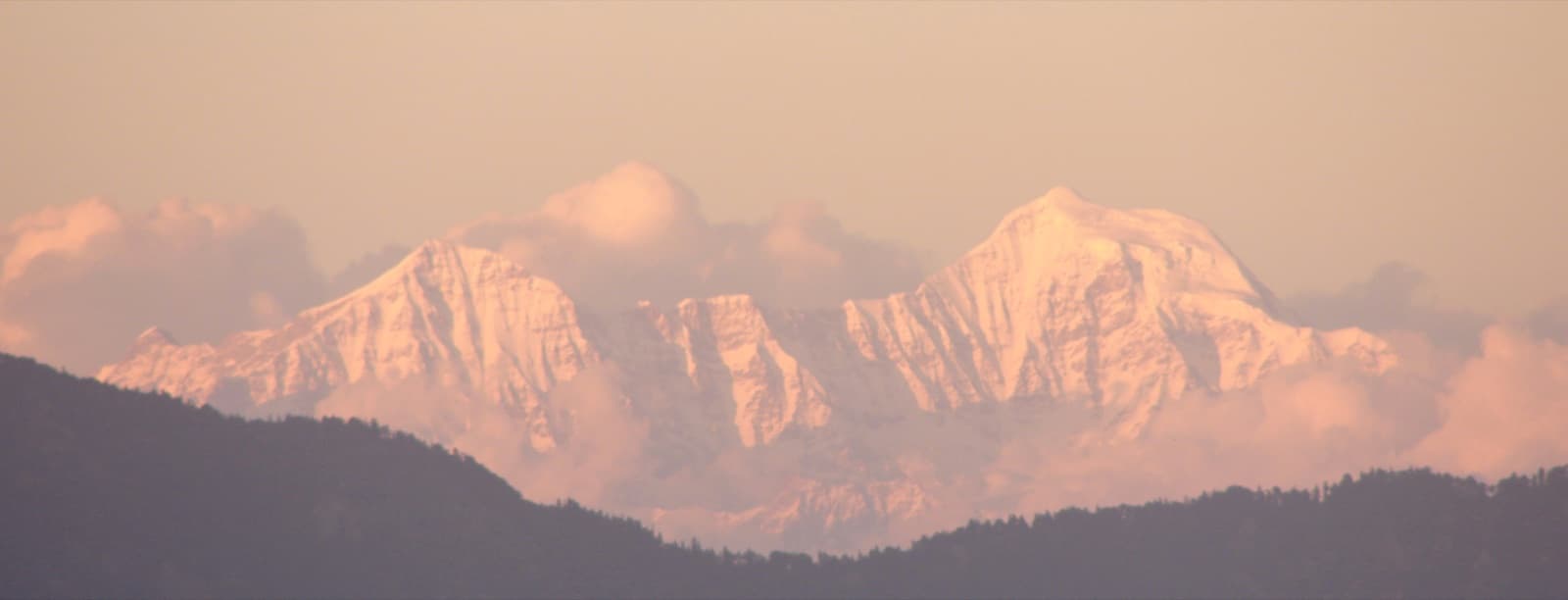 Snow-capped Himalayan peaks including Bandarpunch at dusk, seen from Mussoorie